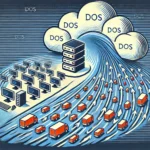 DALL·E 2024-11-05 10.02.51 – An illustration of a Denial of Service (DoS) attack. The image should depict a single computer sending a flood of traffic to a server, symbolizing how