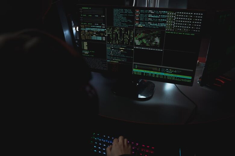 Person using computer for cybersecurity operations