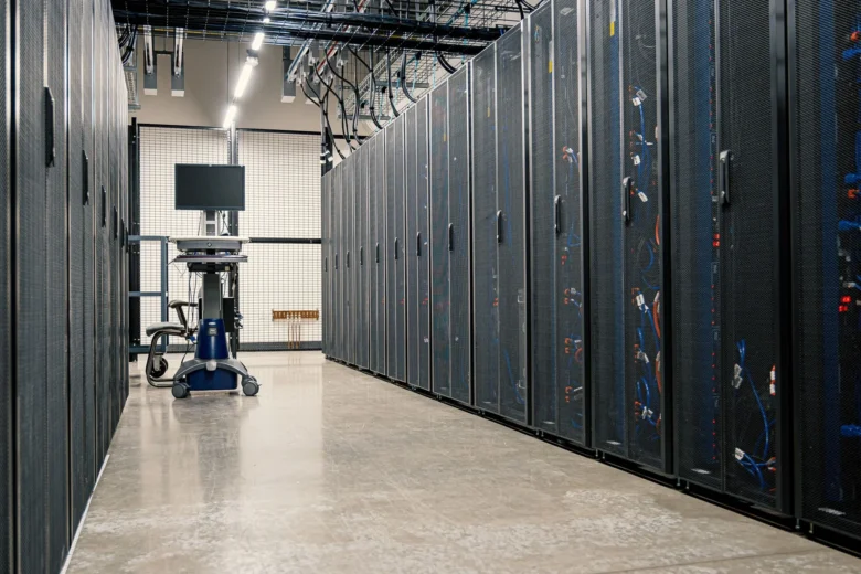 GPU servers in a data center rack running Kubernetes inference workloads