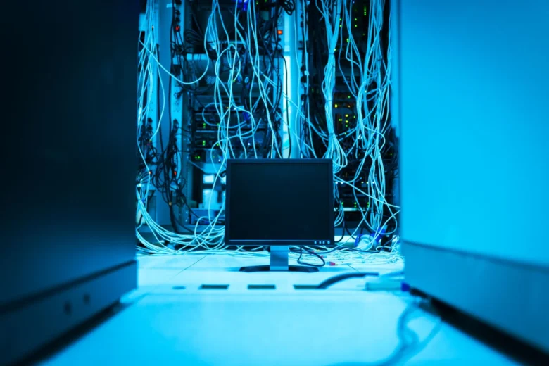 Rows of illuminated server racks in a modern data center hosting cloud AI workloads