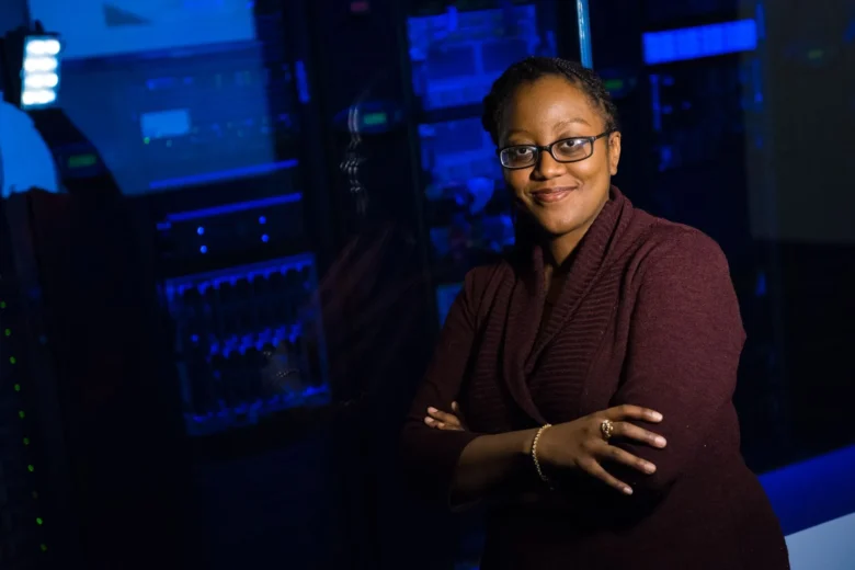 Rows of servers in a European data center running cloud AI inference workloads