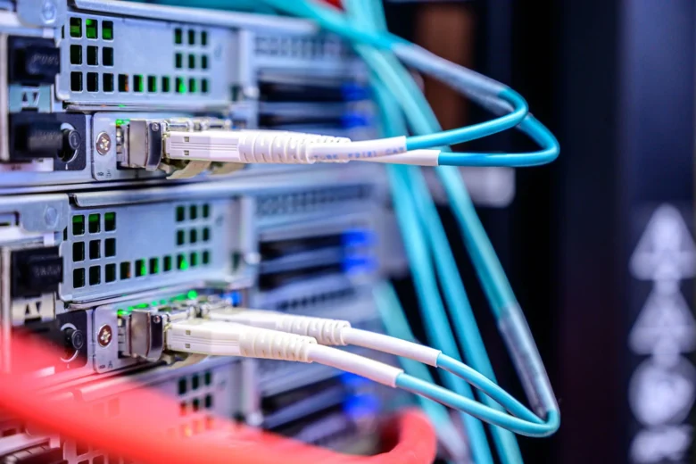 Rows of servers in a modern European data center running cloud AI workloads