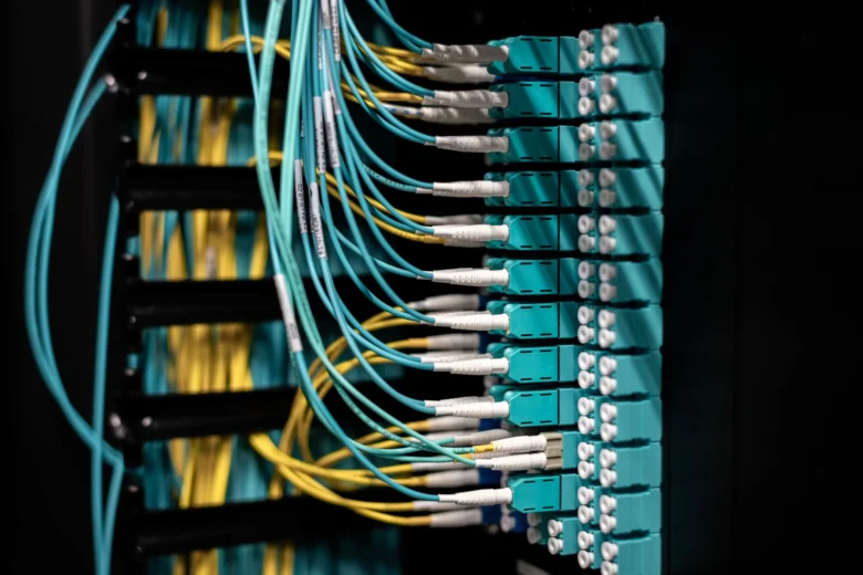 Rows of servers in a modern data center representing managed vector database infrastructure for retrieval-augmented generation