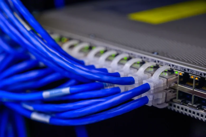 Rows of data center server racks processing asynchronous batch jobs