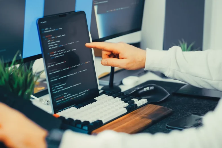 Terminal showing passing and failing automated evaluation results in a continuous integration pipeline